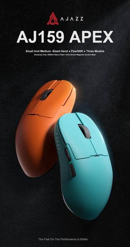 Mouse gaming Ajazz AJ159 PRO/APEX 8000Hz Rebound Rate Paw3950 con schermo a colori, supporto magnetico AJ159P per ufficio e gaming