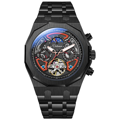 Top Brand Sport Watches with Tourbillon Stainless Steel Rubber Strap Multifunction Dial Automatic Watches Reloj Hombre New