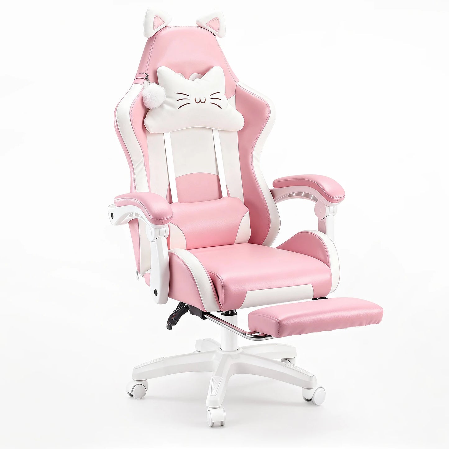 Sedia da gaming con orecchie da gatto, poltrona da computer con poggiapiedi e supporto lombare, sedia da gioco regolabile in altezza, seduta girevole a 360°