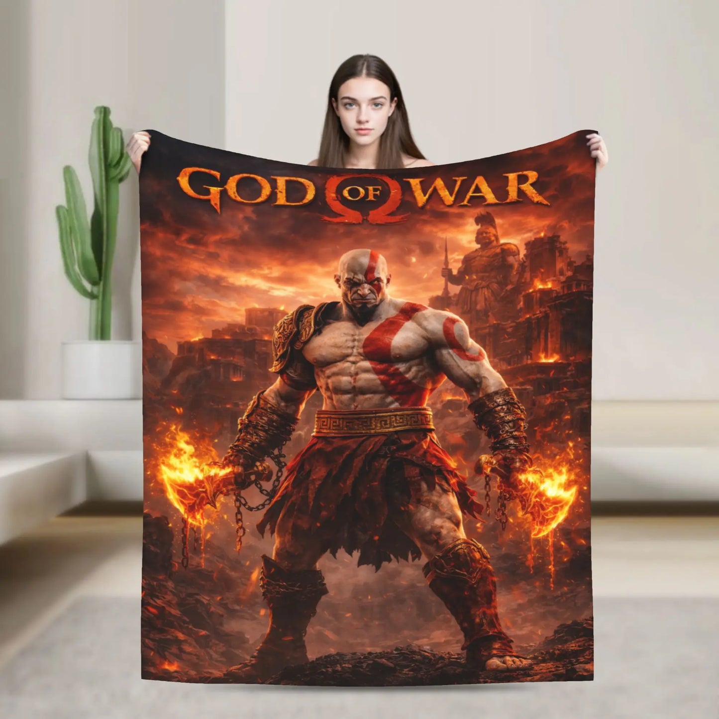 God of War Games Kratos Cartoon  Blanket  Warm Soft Pattern Plush Throw Blanket For Couch Chair Sofa Bed Bedspread Bed Cover
