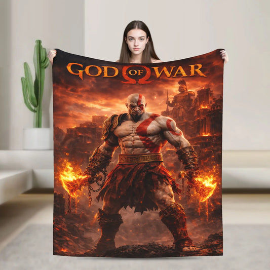 God of War Games Kratos Cartoon  Blanket  Warm Soft Pattern Plush Throw Blanket For Couch Chair Sofa Bed Bedspread Bed Cover
