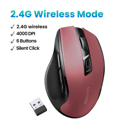 UGREEN Wireless Mouse Bluetooth 5.0 Mouse Ergonomic 4000DPI 6 Mute Buttons Mouse For MacBook Tablet Laptops Computer PC 2.4G Mice