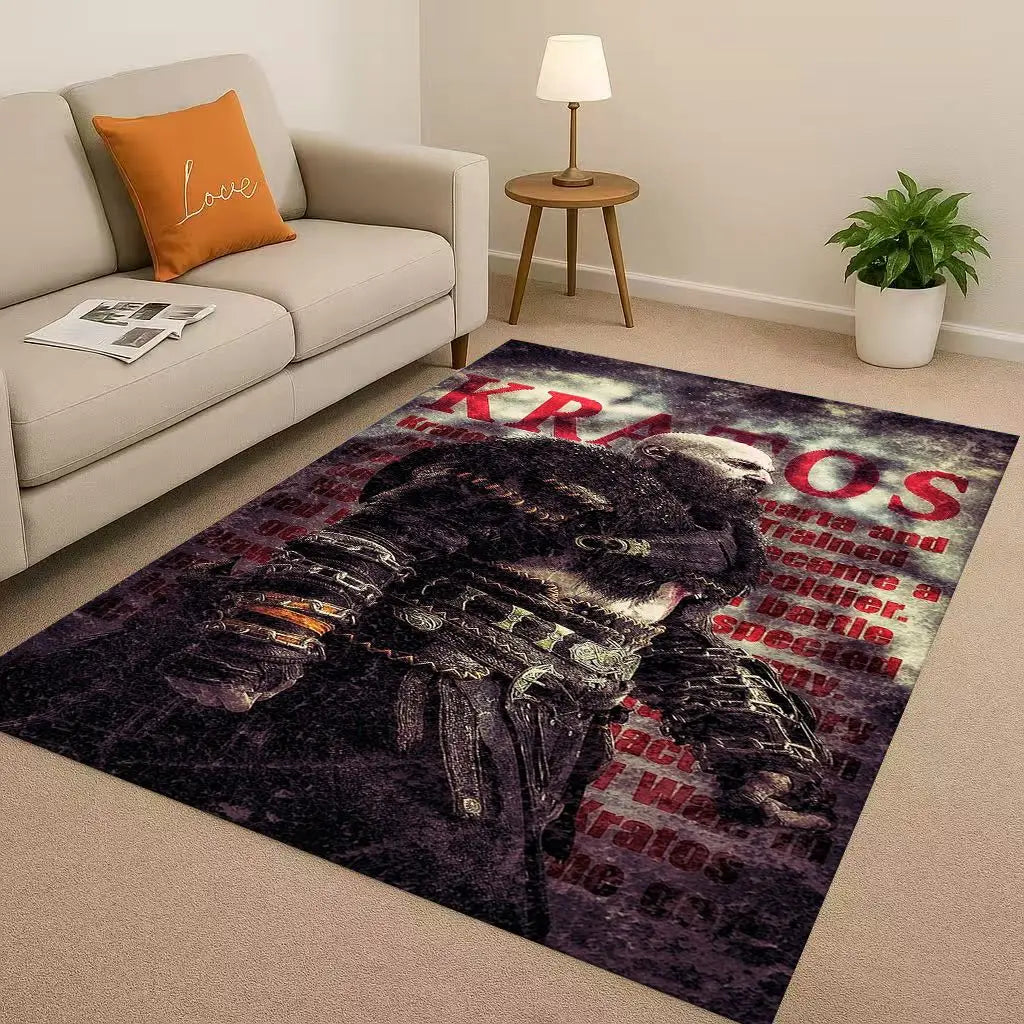 Kratos God of War Game Cartoon Gamer Living Room Non-Slip Area Rug Soft Carpet for Bedroom Playroom Sofa,Easy Clean Home Doormat