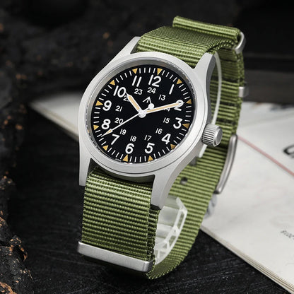 Militado ML05 38mm Military Watch Miyota 2035 Movement Domed Sapphire Crystal C3 Green Luminous 10Bar Waterproof Vintage Watches