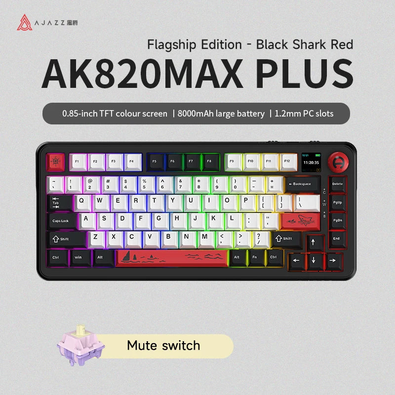AJAZZ AK820 MAX PLUS Tri-mode TFT Screen Gaming Keyboard 8000mAh dual system hot swap FR4/PC Plate Volume Knob