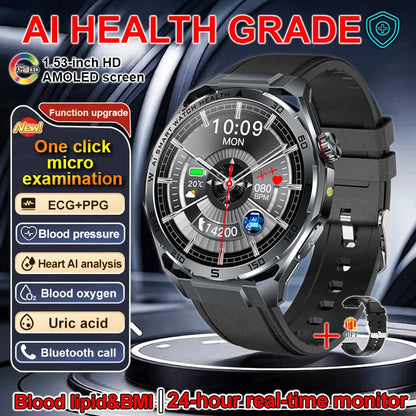 Smart Watch Men High-end Health Blood Pressure Blood Oxygen Lipids Uric Acid Sapphire Smart Watches Ai GPT Custom Dial ECG 2026