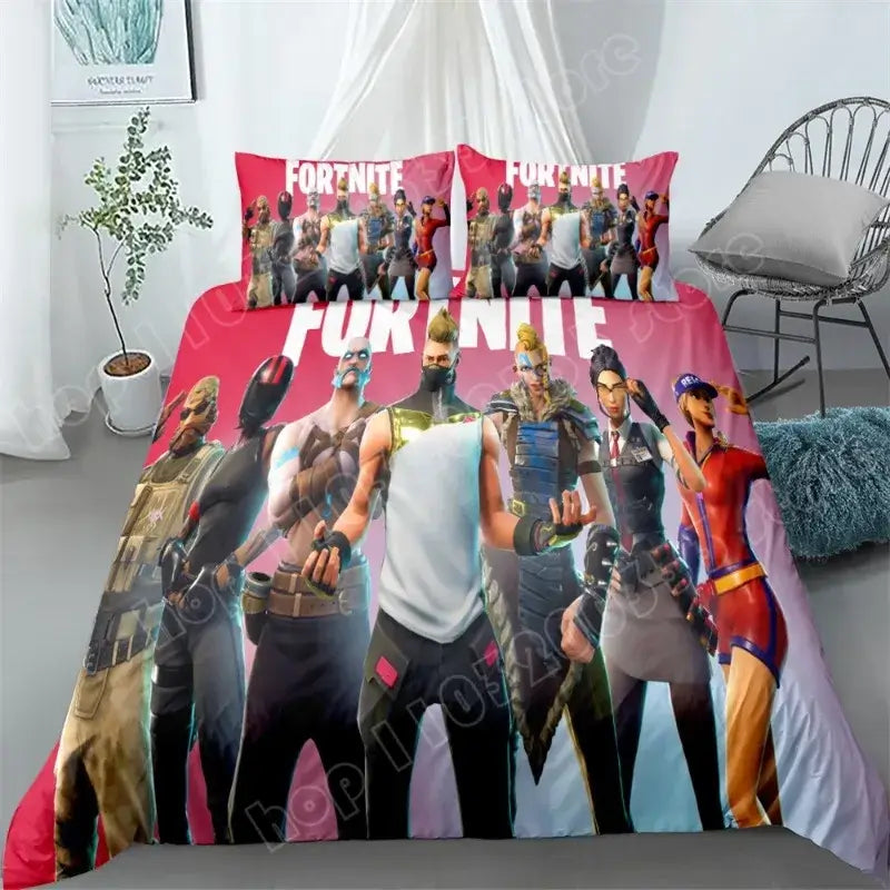 Fortnite Bedding Set 3pcs 3D Printed Bedroom Bed Linens Game Cartoon Decorative Bedding Duvet Cover Pillowcase Birthday Gift