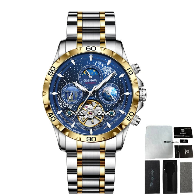 Relógio Masculino GLENAW Design, Marca de Topo, Luxo, Moda e Negócios, Automático, Impermeável, Relógio Mecânico para Homem