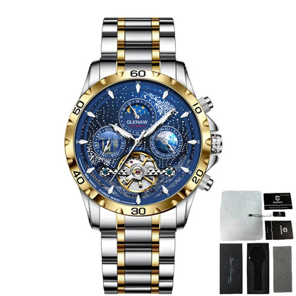 Relógio Masculino GLENAW Design, Marca de Topo, Luxo, Moda e Negócios, Automático, Impermeável, Relógio Mecânico para Homem