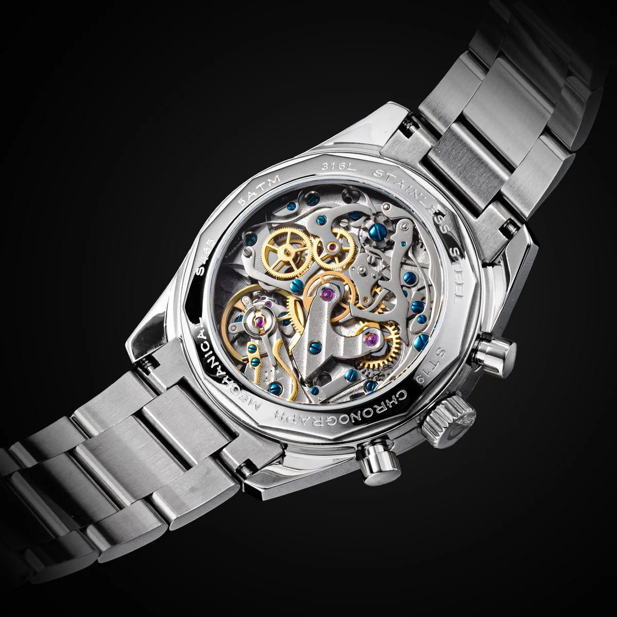 Sugess Mens Watch 38mm Chronograph Mechanical Wristwatches Tianjin Gooseneck Movement Sapphire Crystal Roulette Dial S465 new