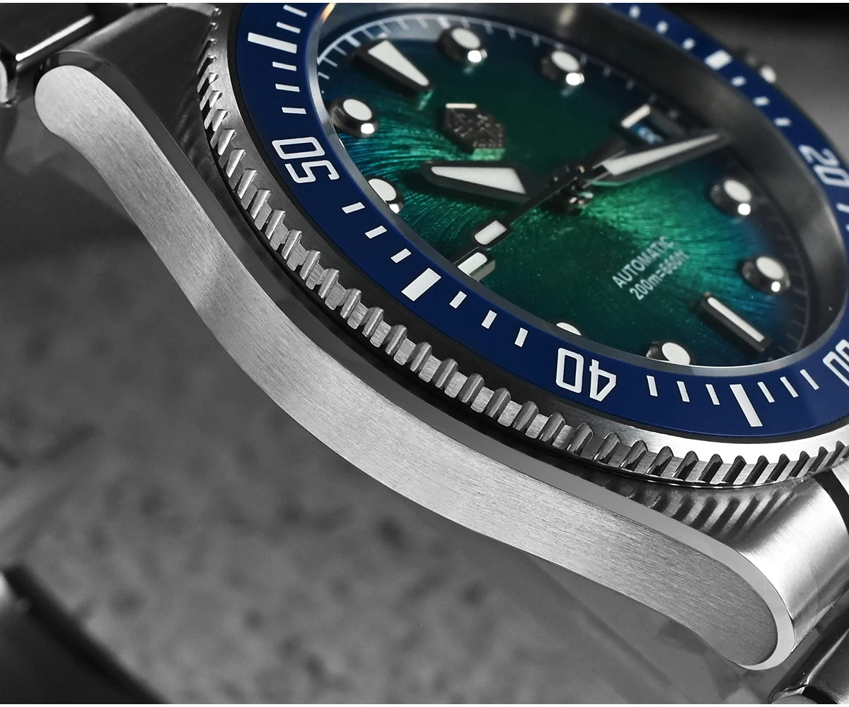 Orologio subacqueo di lusso da uomo San Martin 40mm, Miyota 9015, quadrante smaltato sunburst, automatico meccanico, impermeabile 200m, SN0148