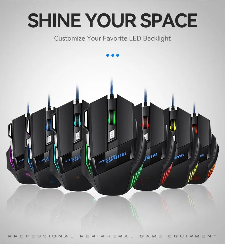 1 rato gaming USB Hyperspeed novo para PC, retroiluminado RGB, rato gaming ergonómico 7D para esports, com fios, para portátil e PC gamer
