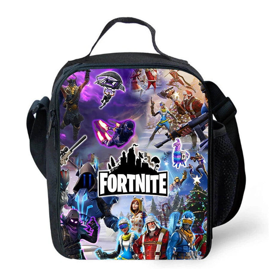 Cartoon FORTNITE Insulated Cooler Lunch Bag, Cute Portable Lightweight Picnic Bag for Boys & Girls Ages 5-10, Kids Daily Food Bag