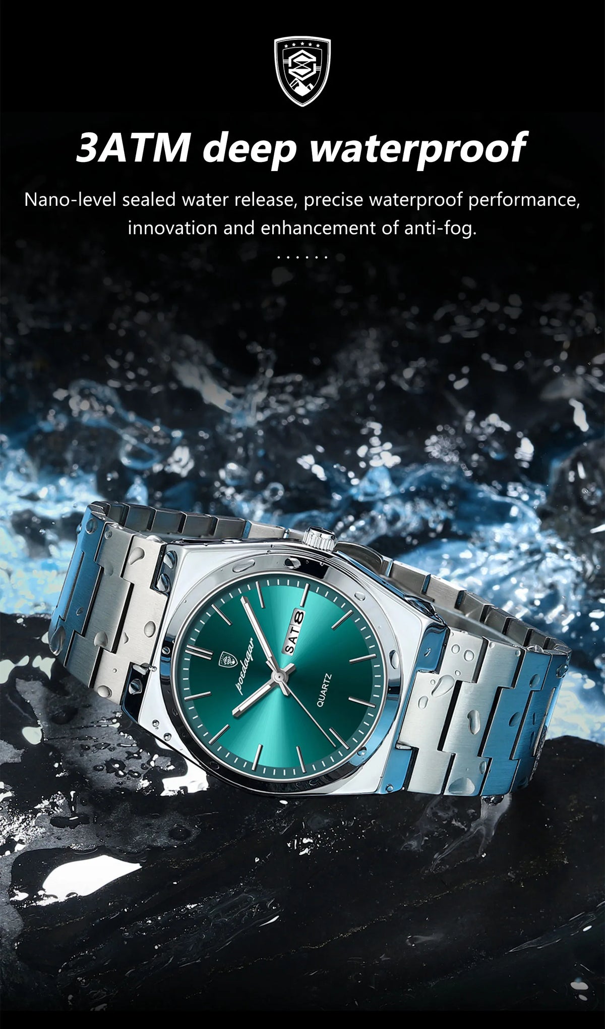 POEDAGAR Luxury Men's Watches Waterproof Luminous Date Week Men Watch Stainless Steel Casual Fashion Quartz Man Wristwatch Reloj
