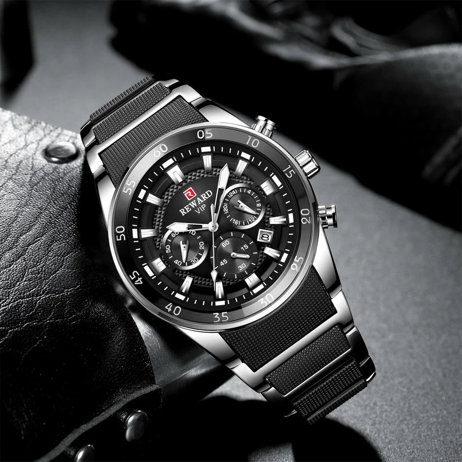 REWARD Men's Watches 81011M Sports Silicone Quartz Men's Watch Waterproof Calendar Chronograph Luminous Watches Men