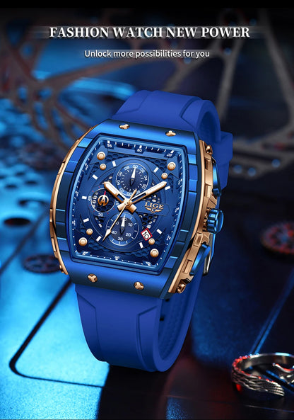 Relógio de Homem LIGE — Moda de Luxo, Impermeável, Bracelete em Silicone, Quartzo, Luminoso, Desportivo, Data Automática e Cronógrafo Simples