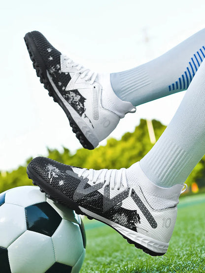 Professional Soccer Shoes TF Broken Nail Teenagers Durable Looking High Tops Training Shoes Adult Outdoors Non-Slip Football Shoes