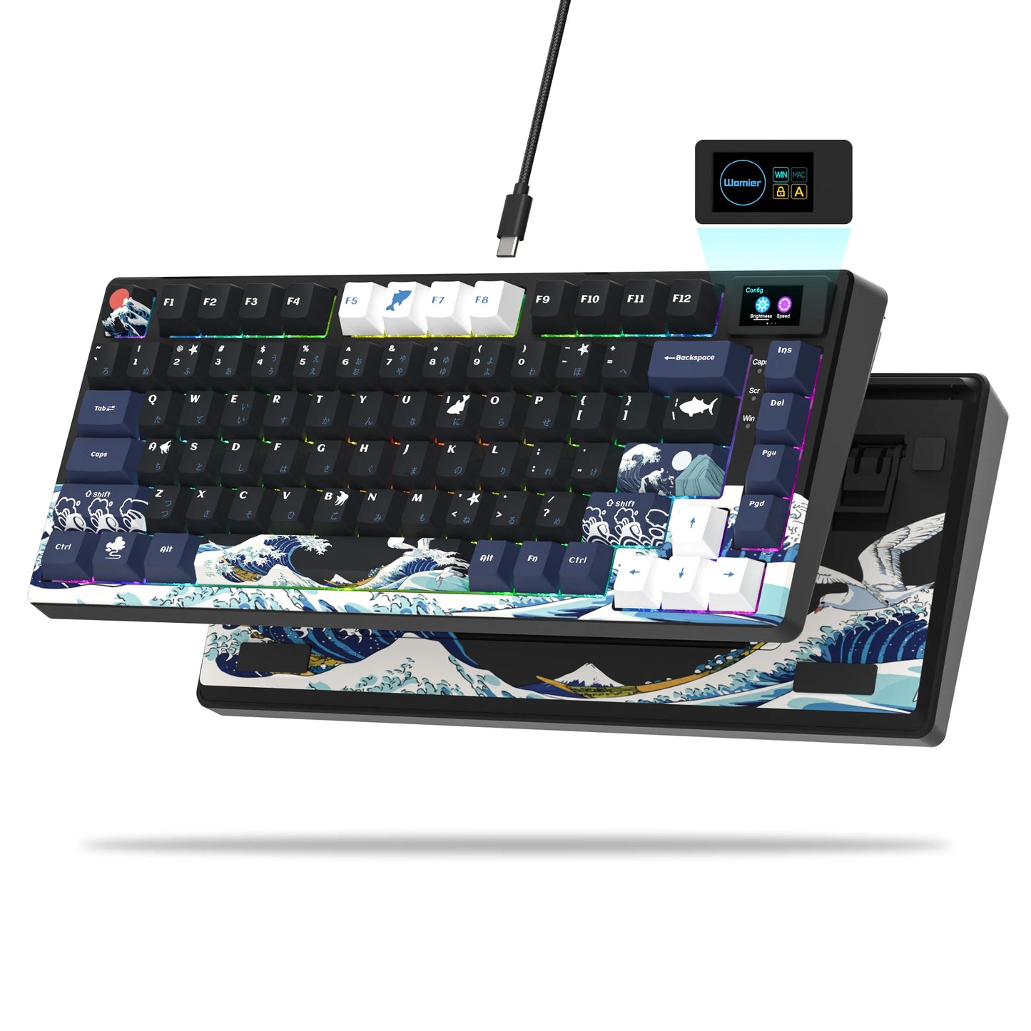 Teclado gamer Womier S-K80 con pantalla OLED a color, teclado mecánico gaming hot-swappable con montaje gasket y RGB personalizable