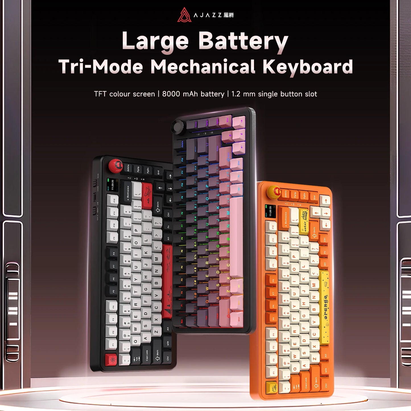 AJAZZ AK820 MAX PLUS Tri-mode TFT Screen Gaming Keyboard 8000mAh dual system hot swap FR4/PC Plate Volume Knob