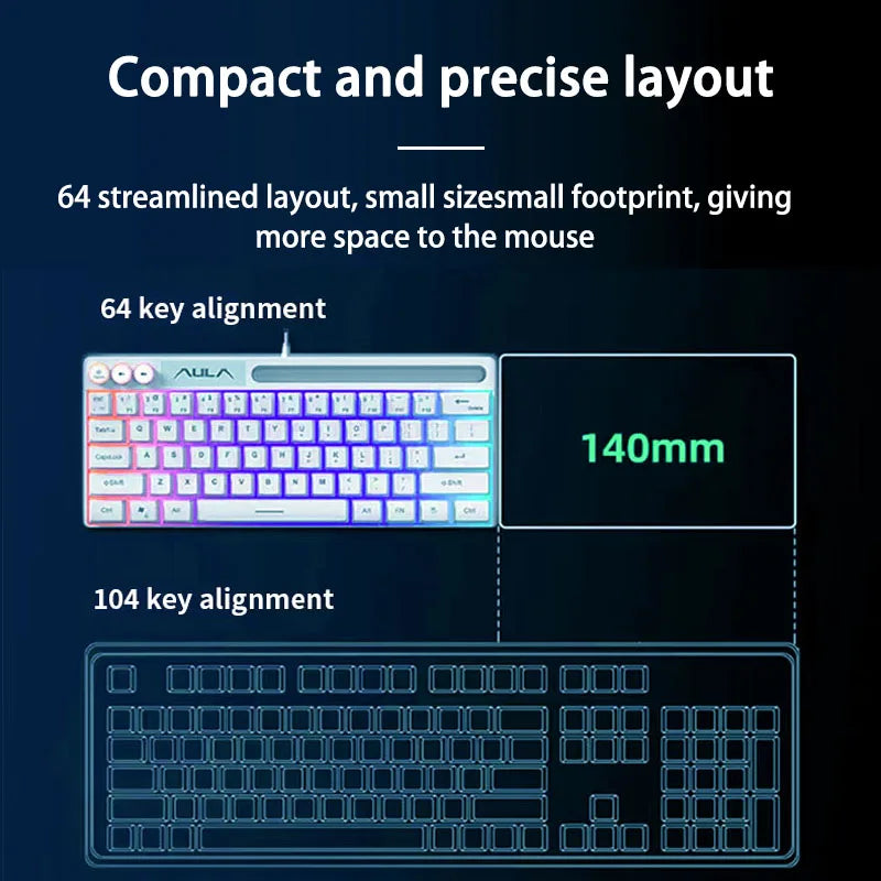 AULA F3061 Mechanical Touch Feel Keyboard 61 Keys Wired Mini Keyboard RGB Backlight Keyboard Desktop Laptop Game Keyboard