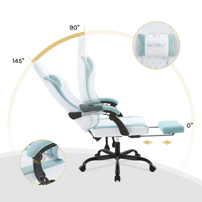 WOLTU Massage Gaming Chair Ergonomic Gamer Chair with Footrest, Lumbar Support, Adjustable Headrest, Swivel Computer Office Chair