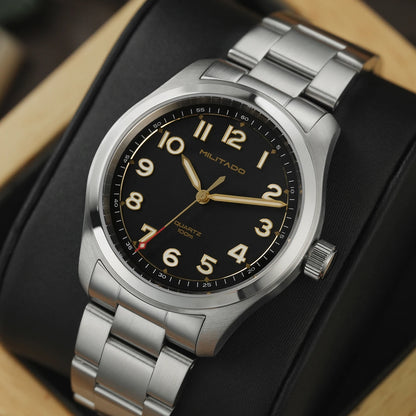 Militado ML08 Quartz Watch  VH31 Movement Steel Strip Sapphire Crystal Vintage Watch 10Bar Waterproof BGW9 Luminous Mens Watch