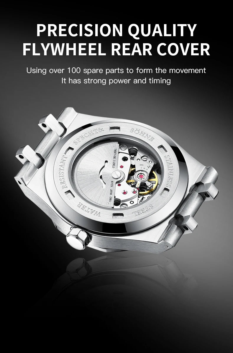 Specht&Sohne New Classic Men's Watch 50M Waterproof Luminous Sapphire Crystal Blue Automatic Mechanical Watches Reloj Hombre
