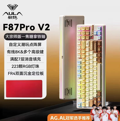 AULA F87 Pro V2 Mechanical Keyboard 3-modes Wireless 12000mAh Long Battery Life Hot-Swap RGB Custom E-Sports Keyboard PC Gaming