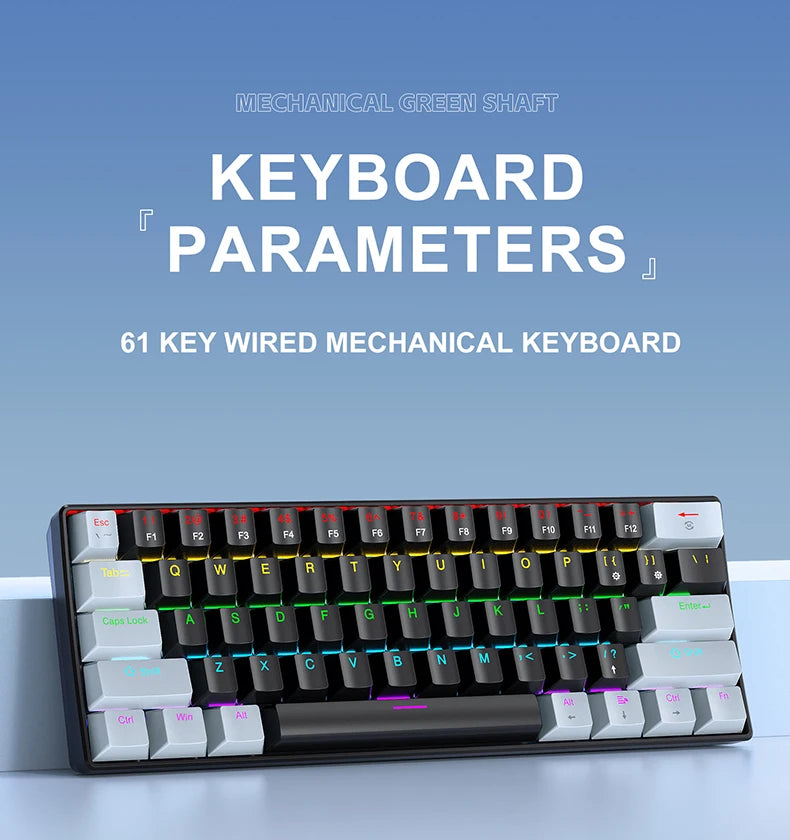 Teclado Mecânico Mini APAYADO K61, Com Fios, 61 Teclas, Phantom RGB, Switch Mecânico Vermelho/Azul Preto/Branco para Gaming, 60% Portátil