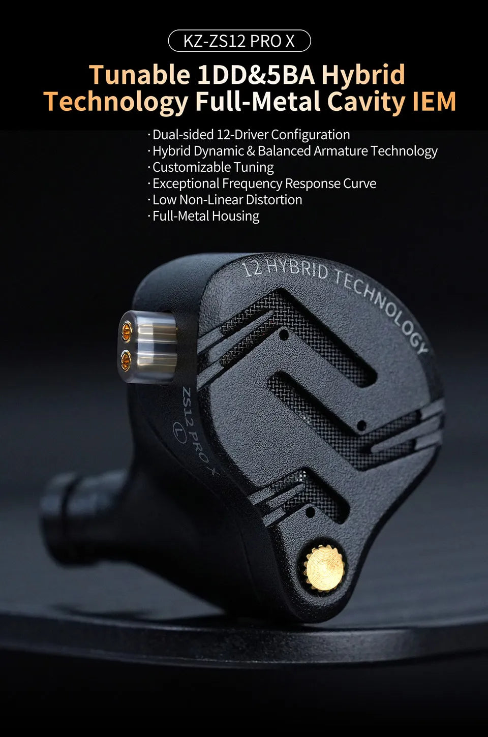 Auricolari IEM KZ ZS12 PRO X con tecnologia ibrida dinamica e armatura bilanciata, upgrade HiFi bassi, cuffie in-ear con cavo tuning