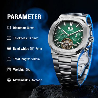 Forsining 481 Military Man Tourbillon Hands Watch Week Date Automatic Mechanical Watches Stainless Steel Clock Relogio Masculino