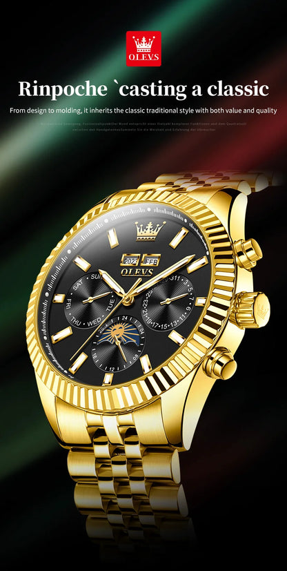 OLEVS 6688 Fashion Automatic Mechanical Men's Watch Moon Phase Dual Calendar Waterproof Luminous Luxury Business Watch for Man