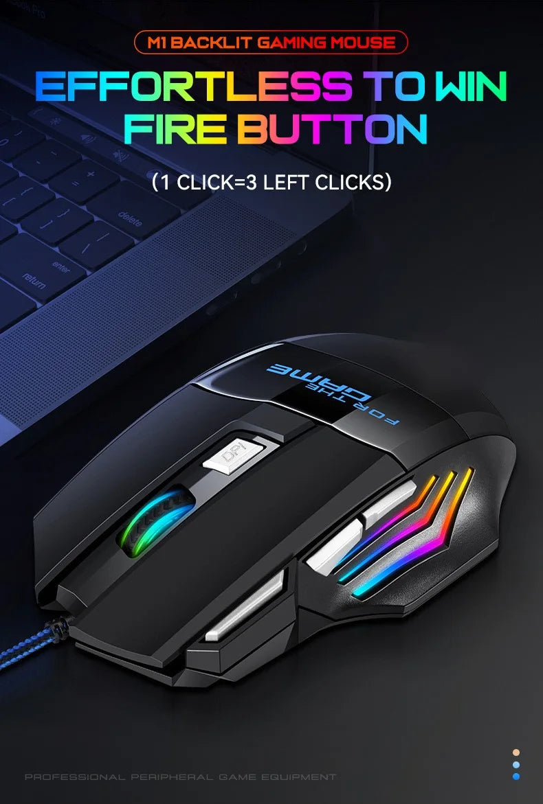 1 rato gaming USB Hyperspeed novo para PC, retroiluminado RGB, rato gaming ergonómico 7D para esports, com fios, para portátil e PC gamer