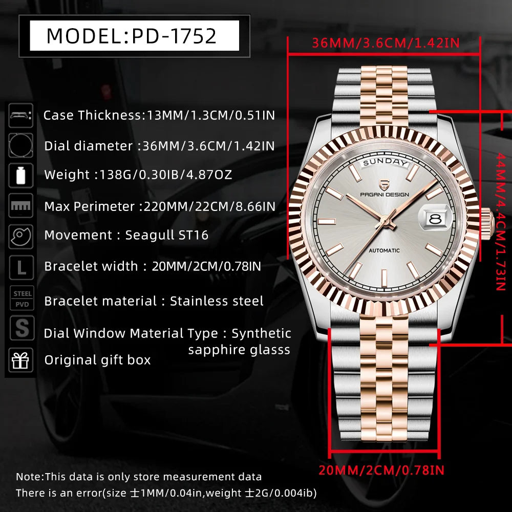 PAGANI DESIGN Enamel Dial 2026 New DD36 Men's Watches Silver Gold Luxury Automatic Watch Men Waterproof Mechanical Wristwatch
