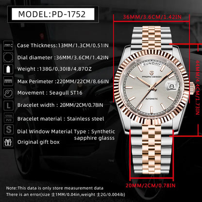 PAGANI DESIGN Enamel Dial 2026 New DD36 Men's Watches Silver Gold Luxury Automatic Watch Men Waterproof Mechanical Wristwatch
