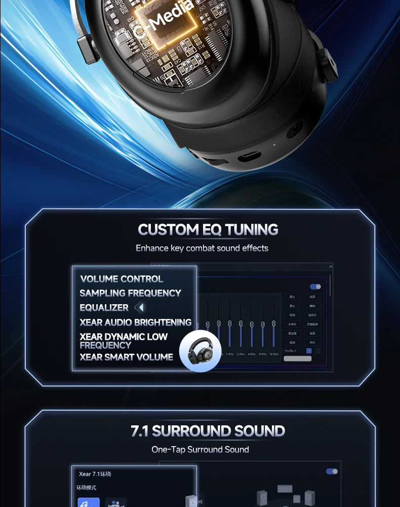 New Wireless Gaming Headphone, Bluetooth 6.0, 53mm Titanium Drivers, 7.1 Virtual Surround Sound, 15ms Zero-Latency, for PC/PS5/Mobile