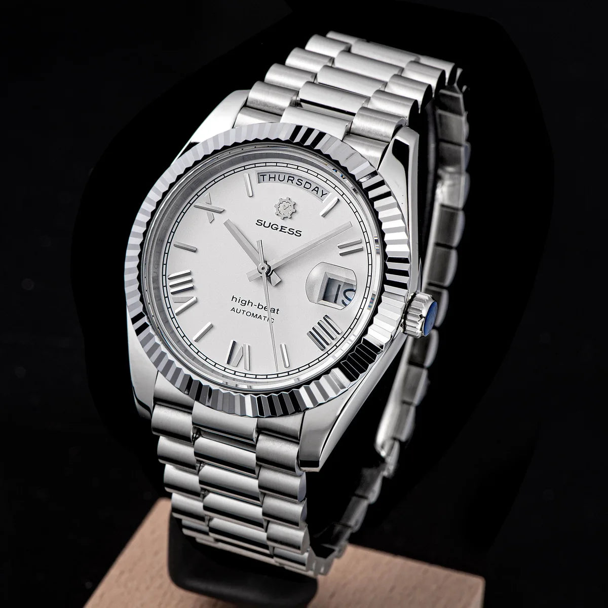 Sugess 40mm Men's Watches Automatic Date Mechanical Day Wristwatch Peacock SL3034 Movement Sapphire Waterproof Luxury Retro New