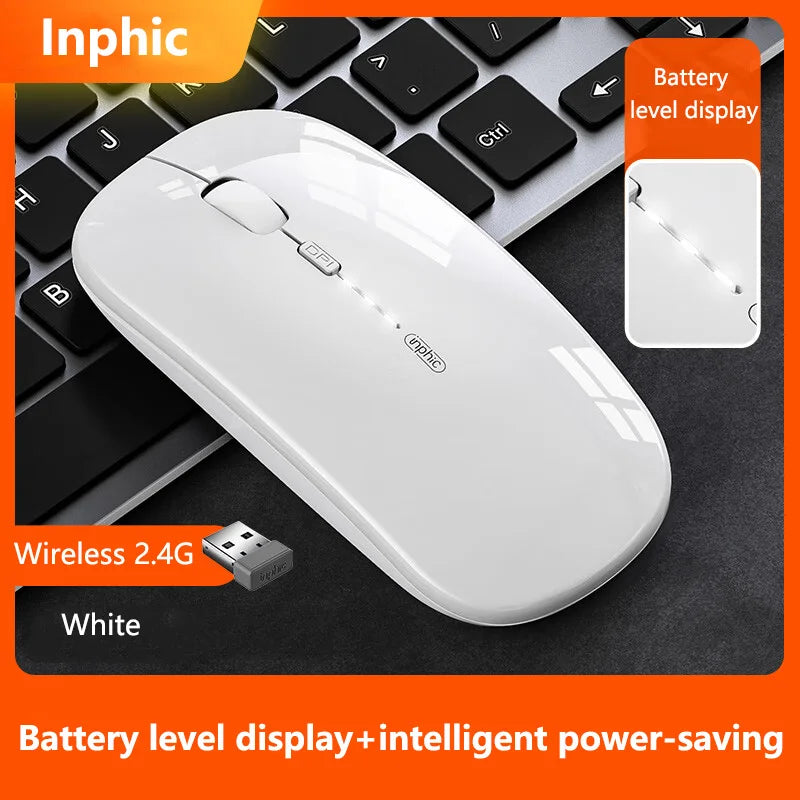 Ratón inalámbrico silencioso de oficina Inphic M1P ultrafino portátil con interfaz USB, indicador de batería y carga TYPE-C