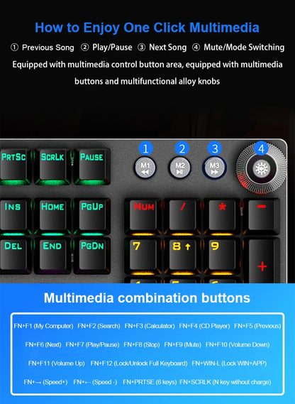 Teclado mecánico AULA F2088 con cable para gaming, perilla multifunción, 104 teclas, retroiluminación Magic y programación de macros Compu