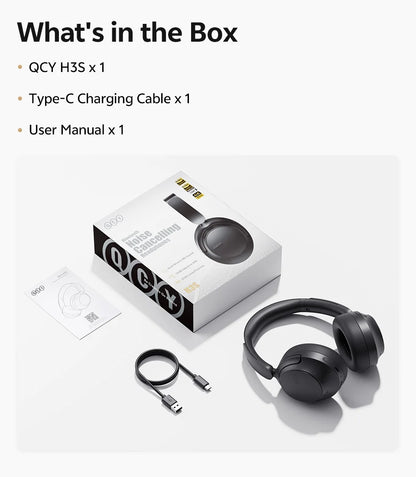 Auscultadores Over-Ear QCY H3S ANC Bluetooth 6.0 – Áudio Espacial Hi-Res LDAC, Cancelamento de Ruído Adaptativo -56dB, Auscultadores Sem Fios