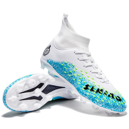 Chaussures de football pour hommes et femmes, chaussures de football à tige haute offrant un bon maintien de la cheville, chaussures d’entraînement légères et antidérapantes pour terrains intérieurs et extérieurs.
