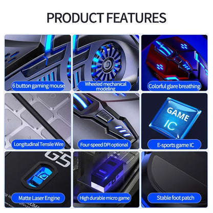 Ratón gaming con cable G5 Mute, seis teclas, iluminación luminosa, para e-sports, accesorio informático, ratón gaming para portátil y ordenador de sobremesa