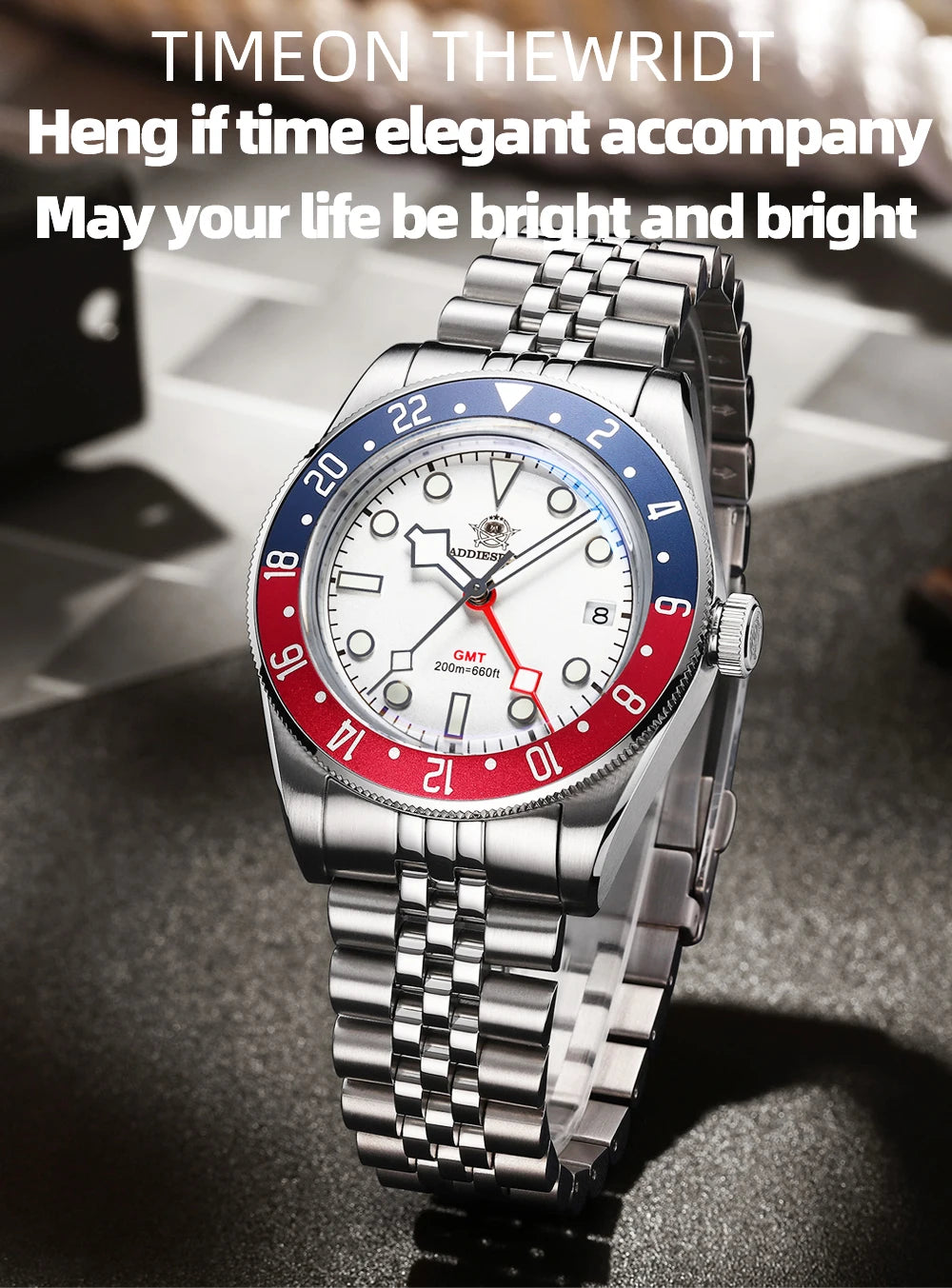 ADDIESDIVE Luxury GMT Men's Diving Watch 200m Waterproof Bubble Mirror Glass Quartz Watch BGW9 Blue Luminous Sports Watch AD2044