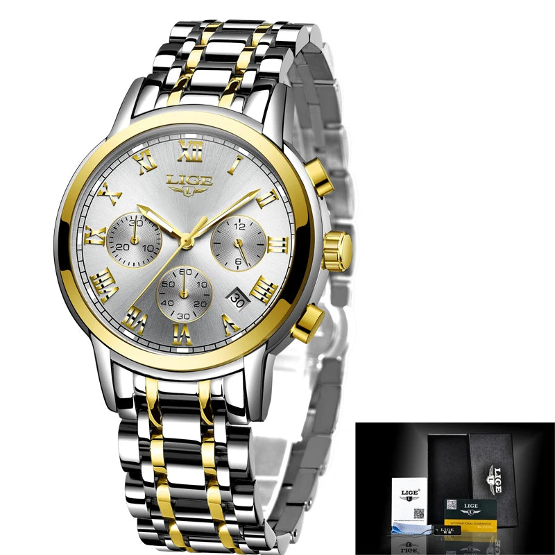 LIGE New Fashion Luxury Women Watch Waterproof Quartz Ladies Watches Business Steel Band Casual Bracelet Date Clock Wristwatches