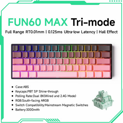 Teclado gaming mecánico Akko MonsGeek FUN60 Ultra con interruptores magnéticos 60%, Rapid Trigger, 8K HE/TMR, teclado gamer personalizado de aluminio