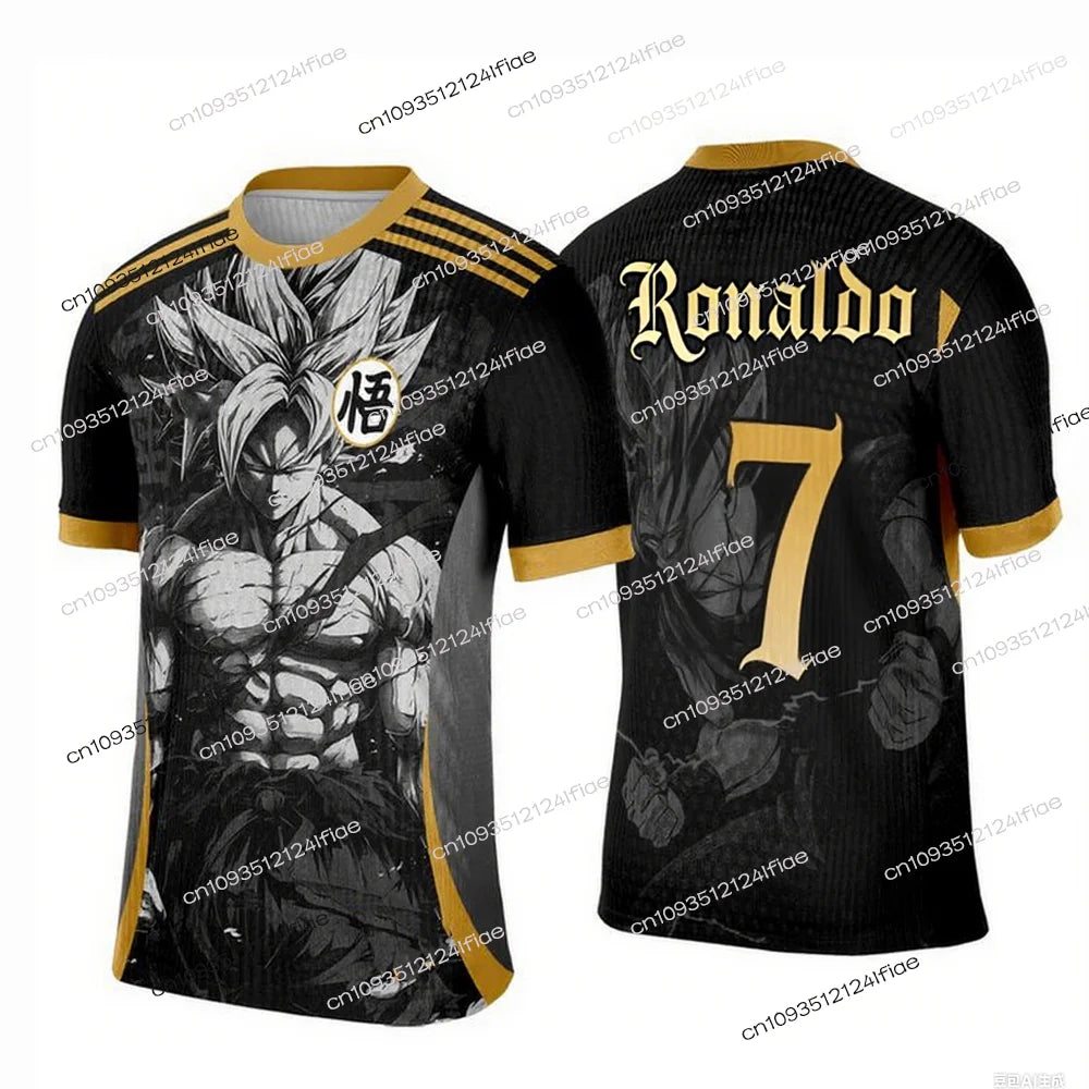 2025 New Arrival Dragon Ball Z Cartoon Kids Short Sleeve Top Super Saiyan Special Production Ronaldo No7 Football Jersey T-shirt