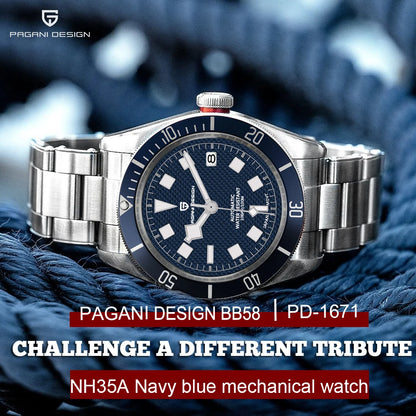 2026 New PAGANI DESIGN BB58 Luxury Automatic Mechanical Men Watch Sapphire Japan Movt Watch 316L All Steel Waterproof Man Watch