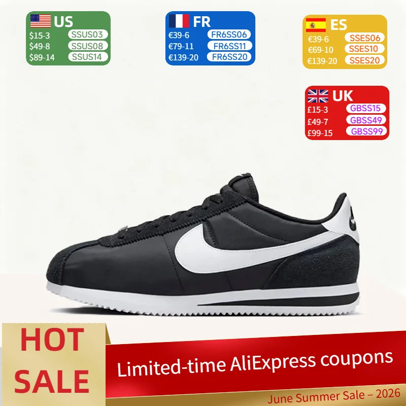 Nike Cortez Comfortable,Sporty, Soft,Snug-Fitting, Cushioned, Non-Slip Low-Top Casual Shoes for Men – Black and White HF0263-001