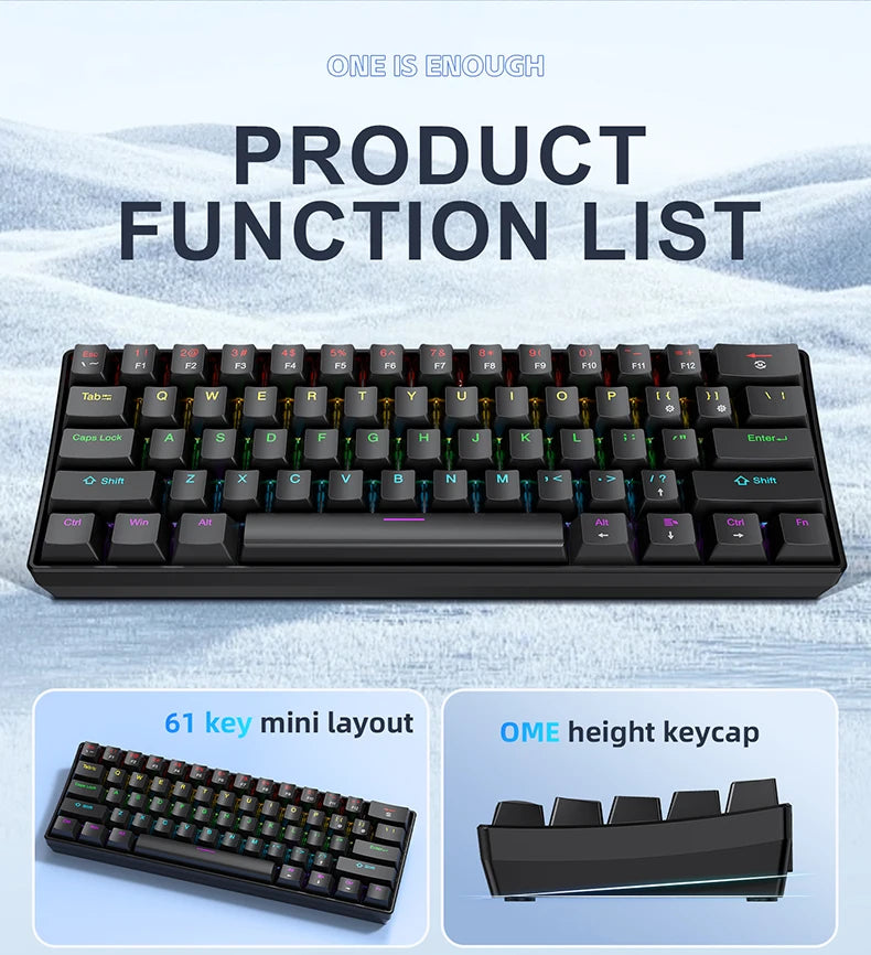Teclado mecánico gaming con cable APAYADO K61 60% Mini Phantom RGB, 61 teclas, switch rojo/azul, ergonómico y portátil para PC/portátil