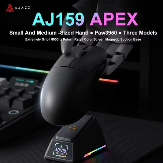Rato Gaming Sem Fios AJAZZ AJ159 APEX/AJ159PRO com Base de Carregamento Magnética RGB Leve AJ159P para PC e Portátil